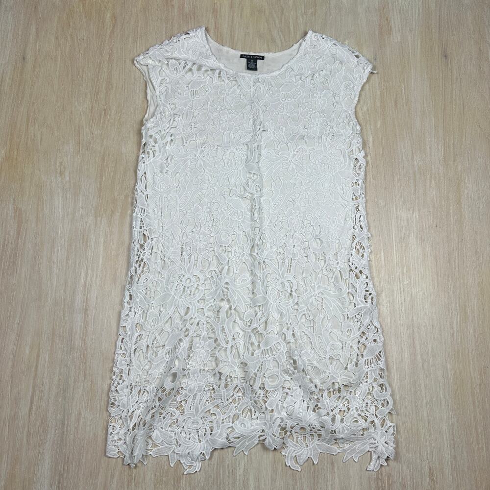 Chelsea & Theodore White Crochet Lace Cap Sleeve Romantic Bridal Sheath Dress 12